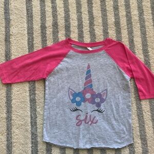 Girls Six Birthday Shirt and Gray Unicorn